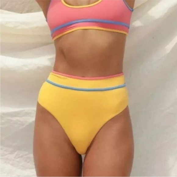 Stone Fox Swim The Juniper Bottom High-Waist Bikini Honeycomb Sunset Pink Large - Picture 2 of 7